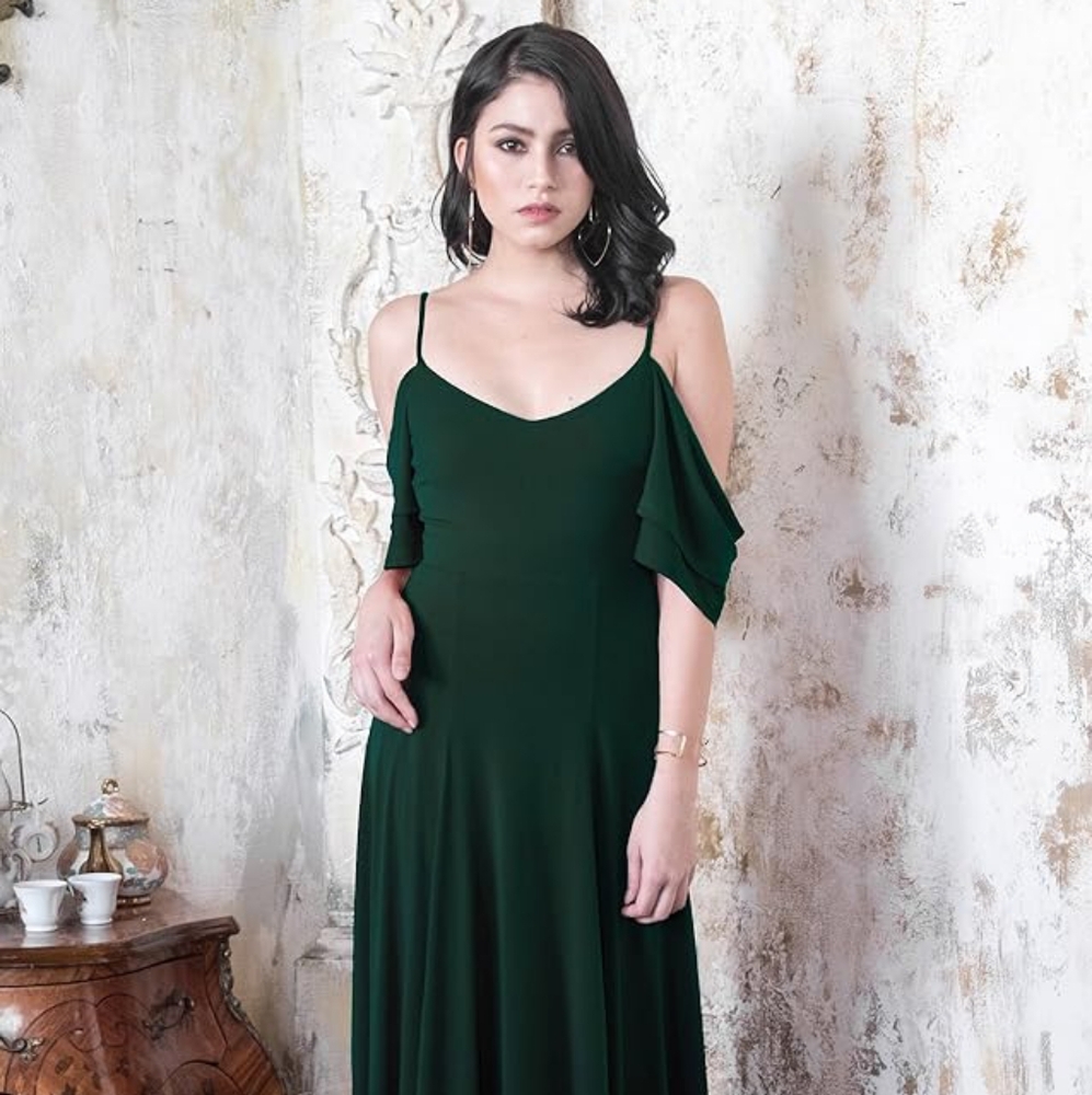 🧡🤍🍀Viris Zamara Green Cold Sholder Evening Gown Size Medium